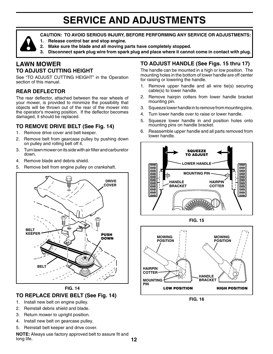Service/ adjustments, Service and adjustments, Lawn mower | Husqvarna 67522ES User Manual | Page 12 / 20