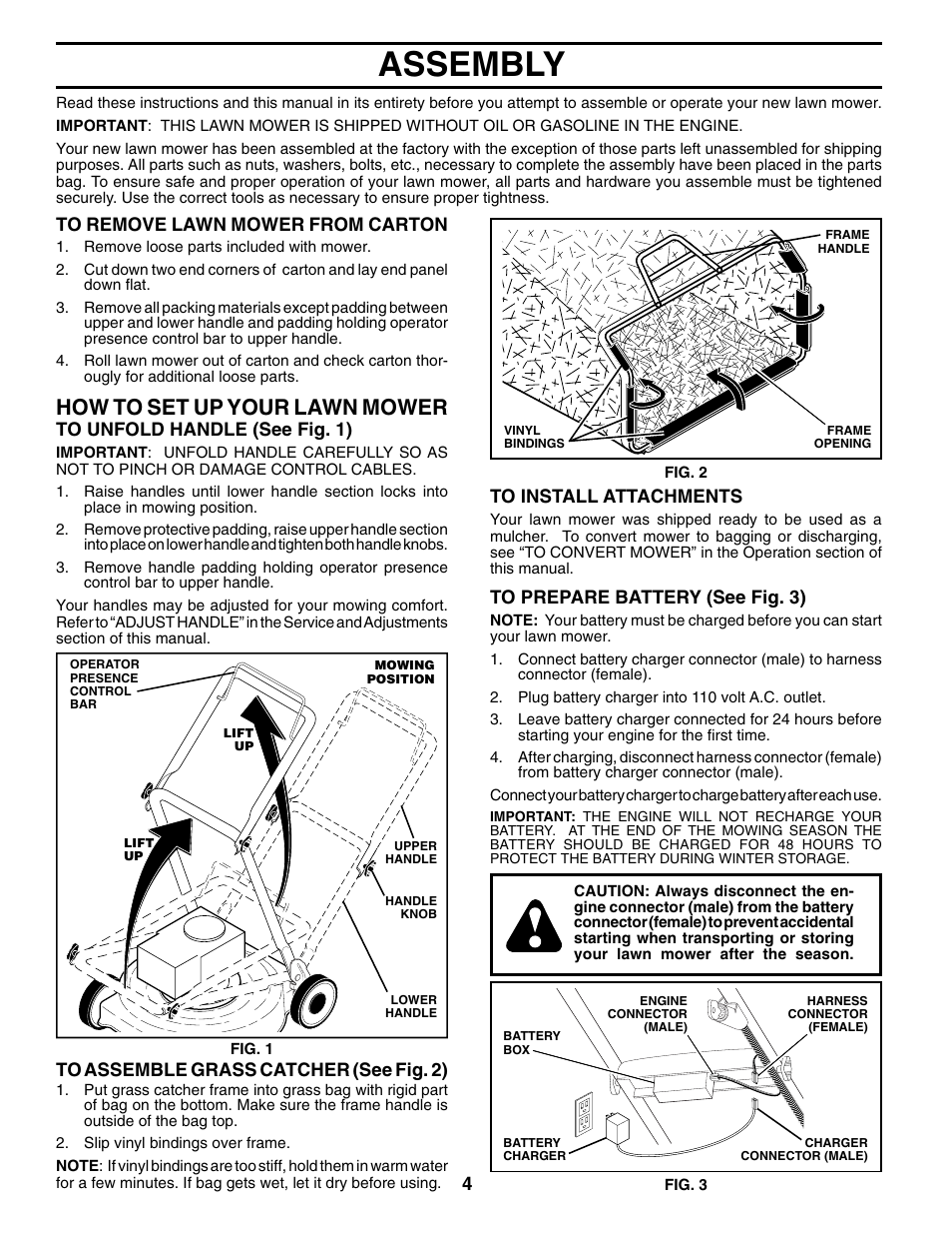 Assembly, How to set up your lawn mow er | Husqvarna 67522ES User Manual | Page 4 / 20