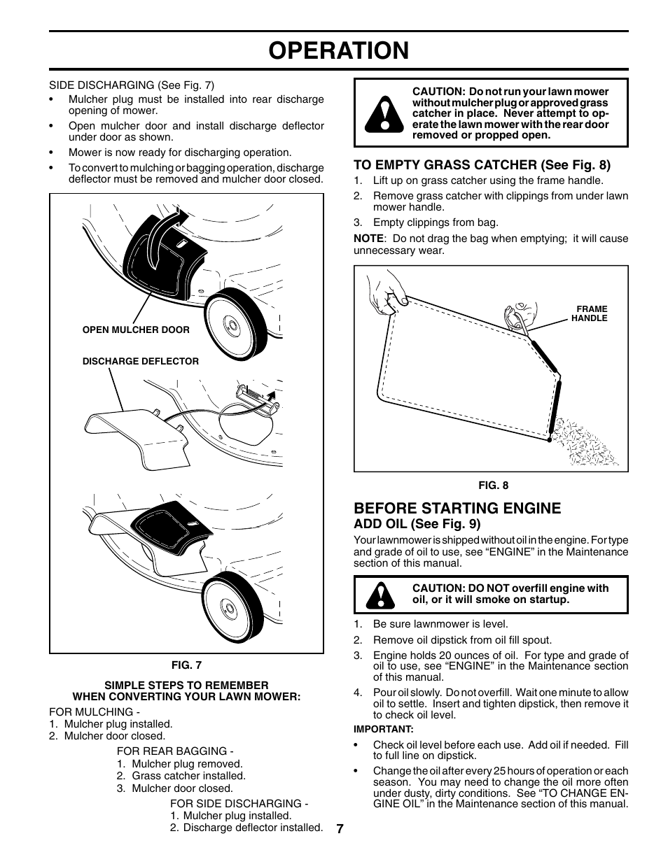 Operation, Before starting engine | Husqvarna 67522ES User Manual | Page 7 / 20