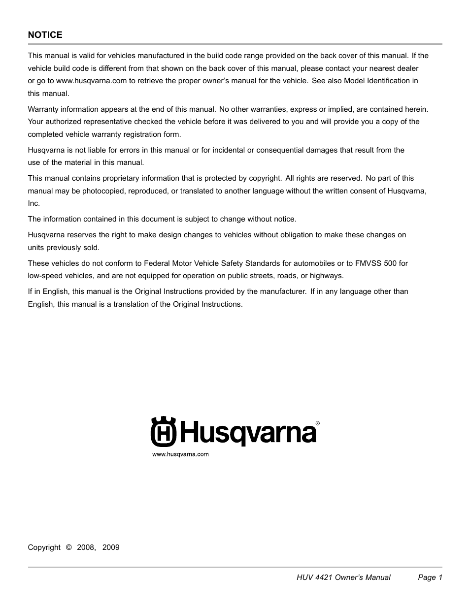 Husqvarna HUV 4421 4421-G/GX/GXL User Manual | Page 3 / 68