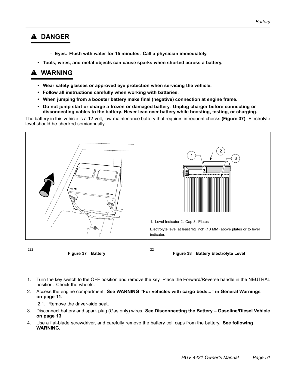 Figure 38), Danger, Warning | Husqvarna HUV 4421 4421-G/GX/GXL User Manual | Page 53 / 68