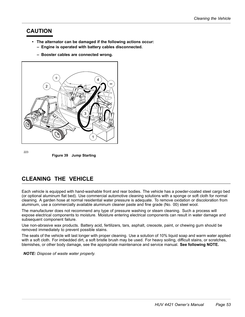Cleaning the vehicle, Caution | Husqvarna HUV 4421 4421-G/GX/GXL User Manual | Page 55 / 68