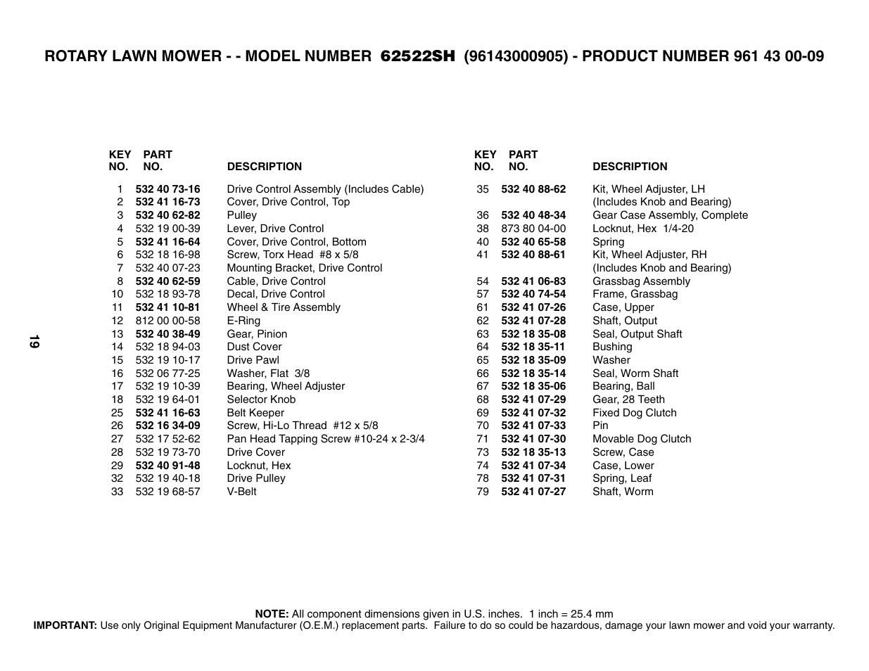 Husqvarna 62522SH User Manual | Page 19 / 20