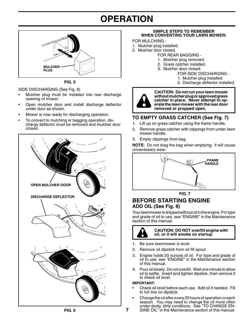 Operation, Before starting engine | Husqvarna 62522SH User Manual | Page 7 / 20