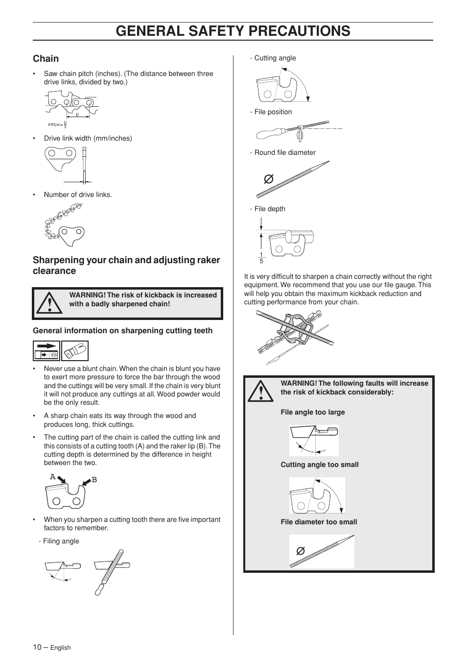 Chain, General safety precautions | Husqvarna 323P4 User Manual | Page 10 / 32