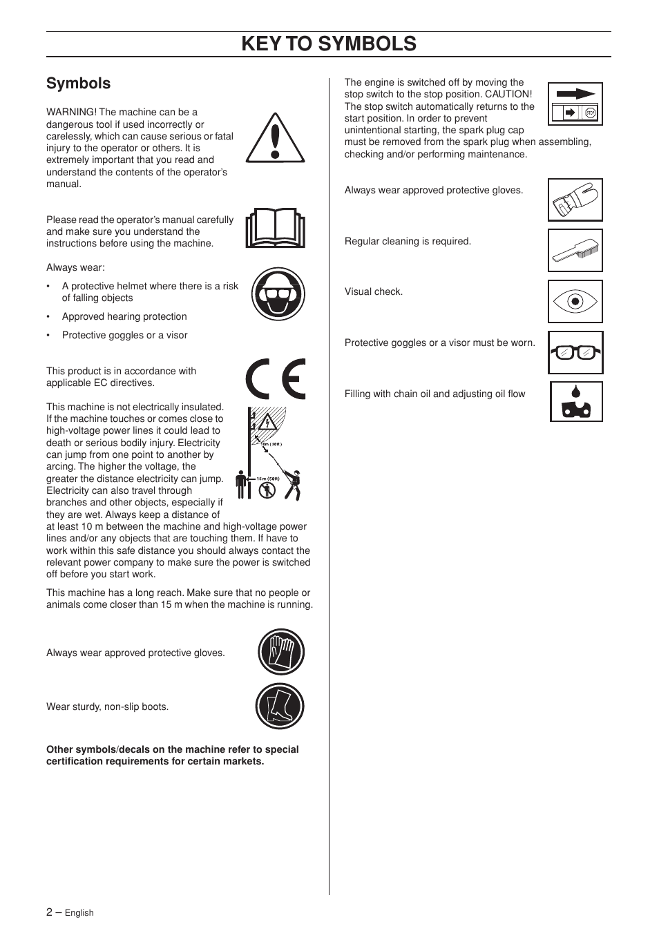 Symbols, Key t o symbols | Husqvarna 323P4 User Manual | Page 2 / 32