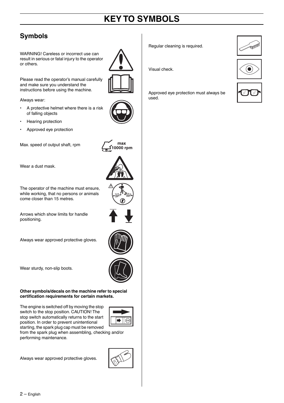 Symbols, Key to symbols | Husqvarna 326SX-Series User Manual | Page 2 / 24