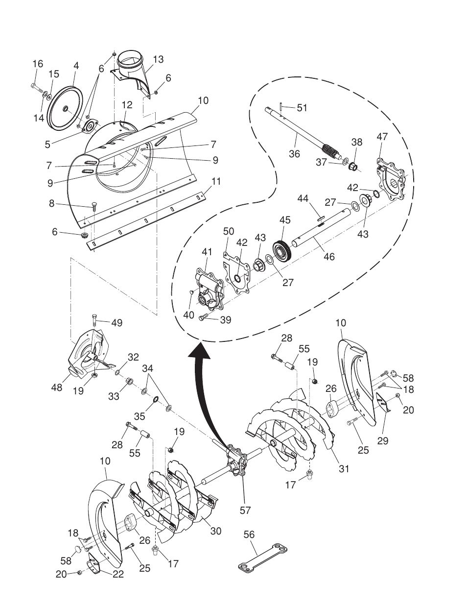 Parts list, Auger housing / impeller assembly | Husqvarna 5524STE User Manual | Page 20 / 32