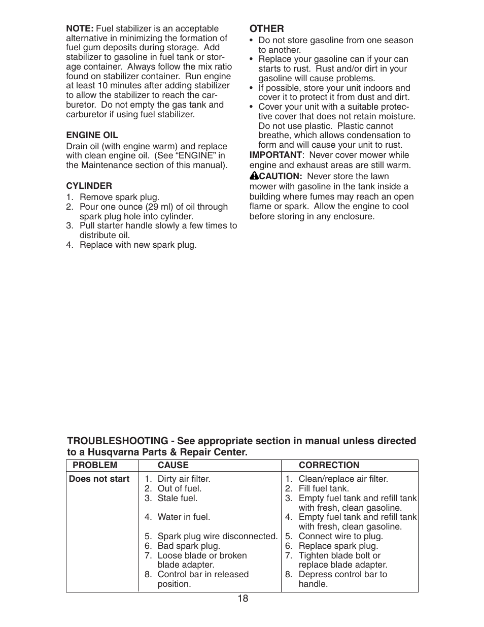 Troubleshooting | Husqvarna 917.37583 User Manual | Page 18 / 30