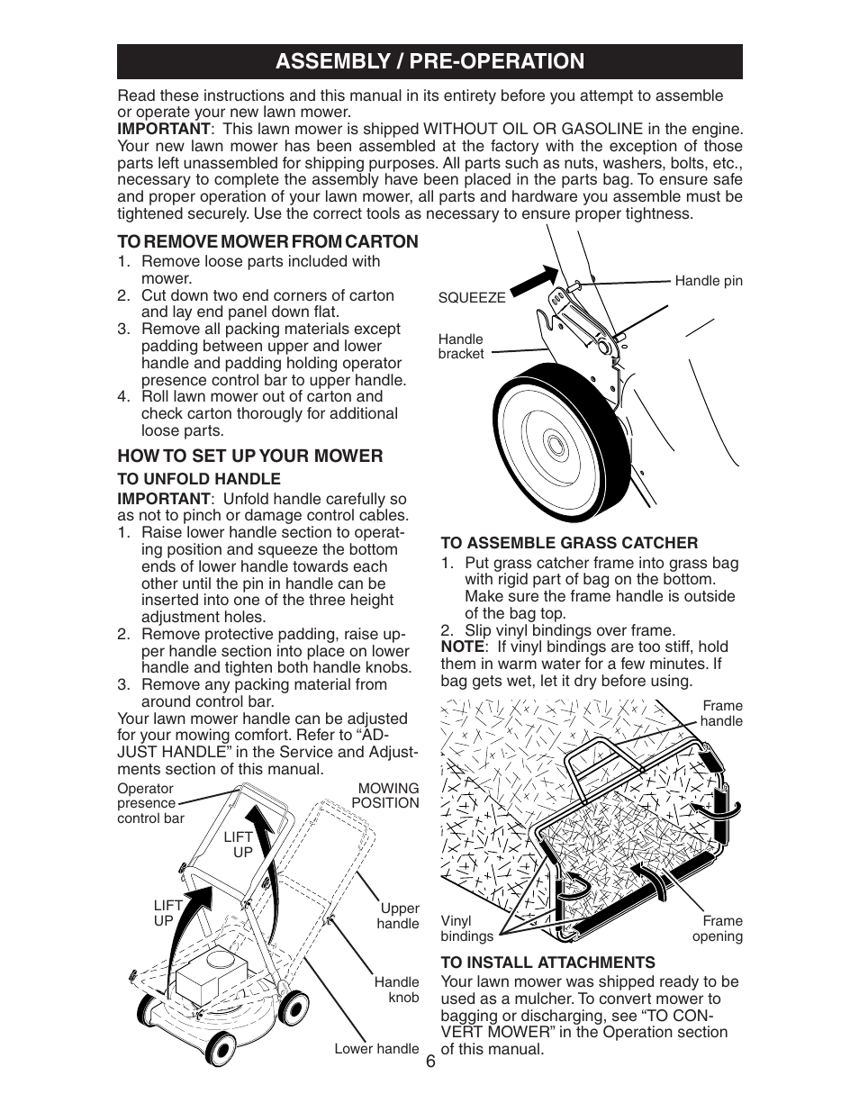 Assembly/ pre-op, Assembly / pre-operation | Husqvarna 917.37583 User Manual | Page 6 / 30