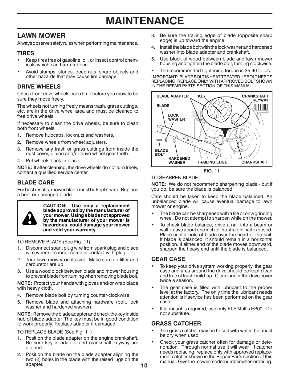 Maintenance, Lawn mower | Husqvarna 532424695 User Manual | Page 10 / 21