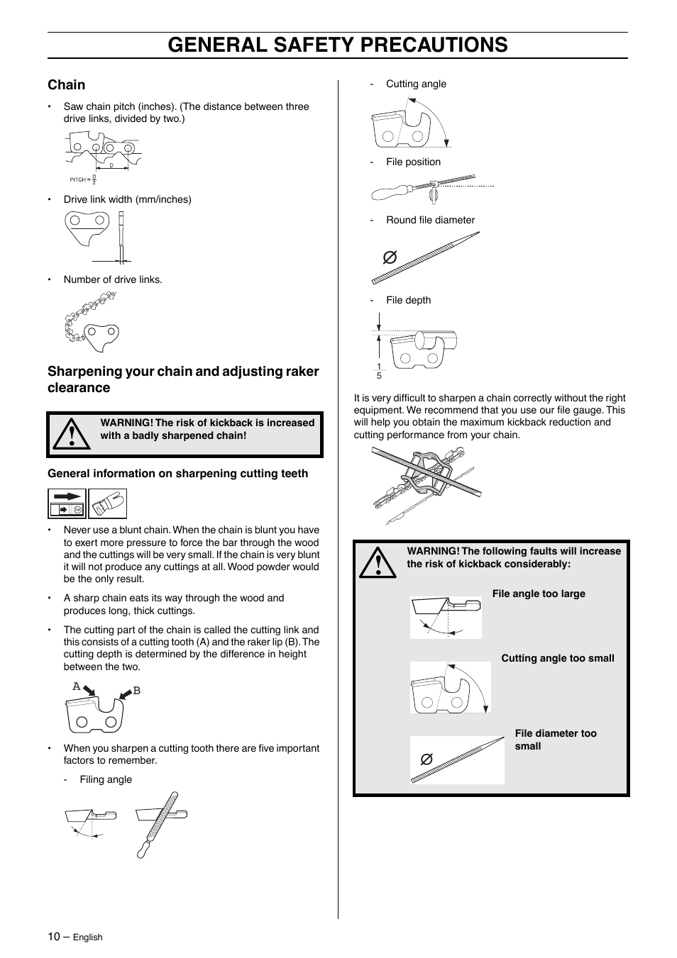 Chain, General safety precautions | Husqvarna 325P5X User Manual | Page 10 / 32