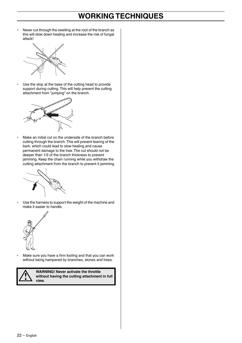 Working techniques | Husqvarna 325P5X User Manual | Page 22 / 32