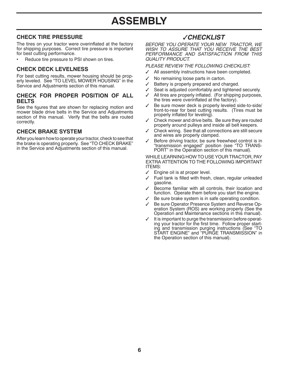 Assembly, Checklist | Husqvarna 532 44 05-66 User Manual | Page 6 / 48