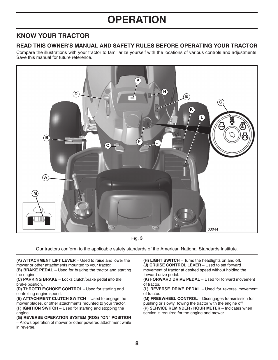 Operation, Know your tractor | Husqvarna 532 44 05-66 User Manual | Page 8 / 48
