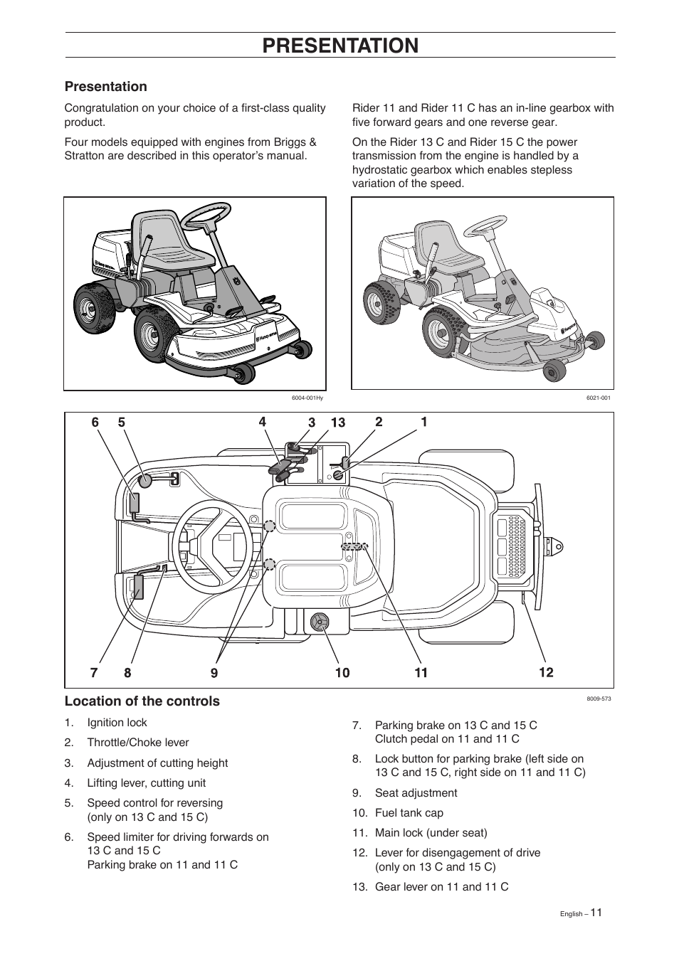 Presentation | Husqvarna 11 C User Manual | Page 13 / 52