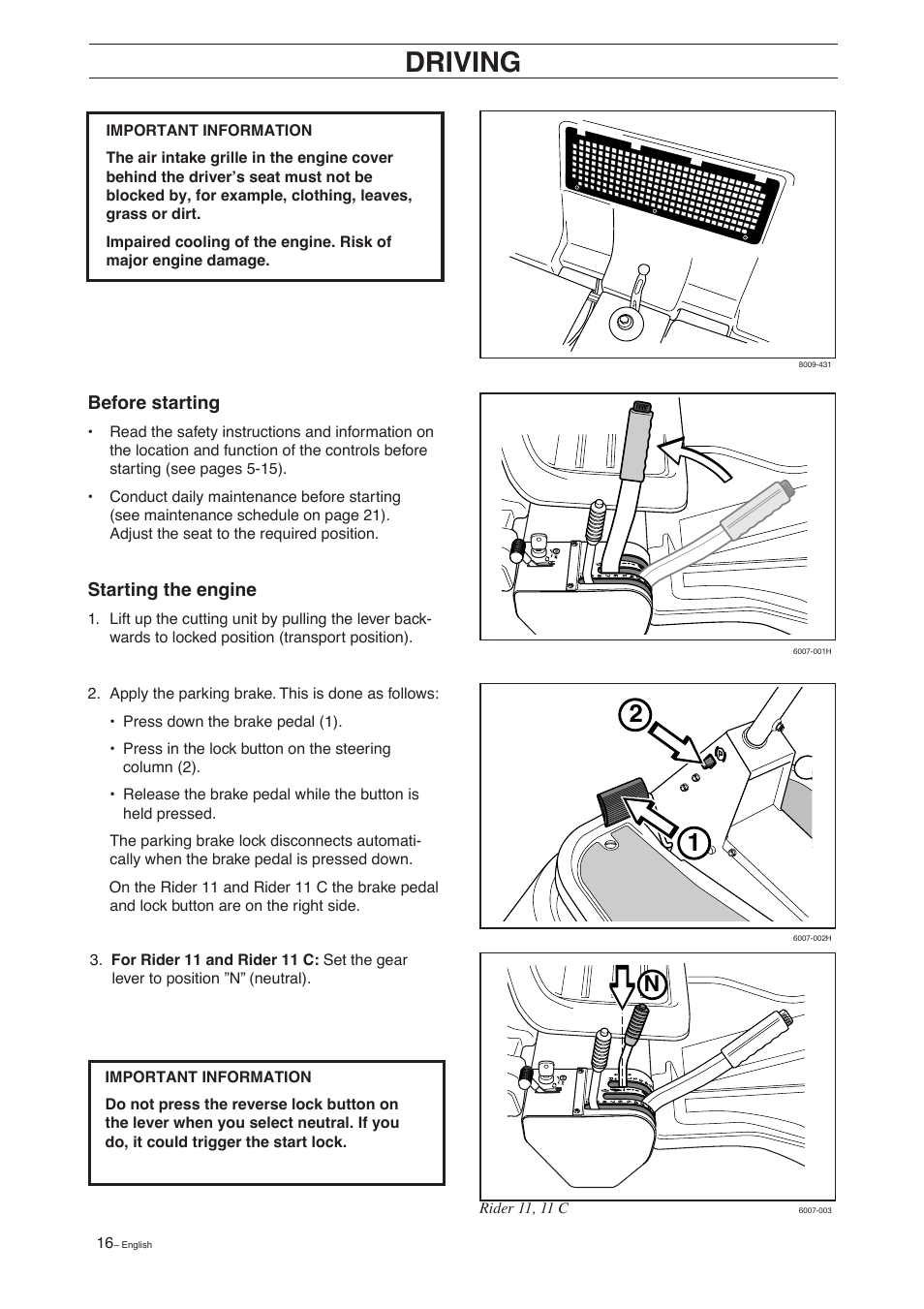 Driving | Husqvarna 11 C User Manual | Page 18 / 52