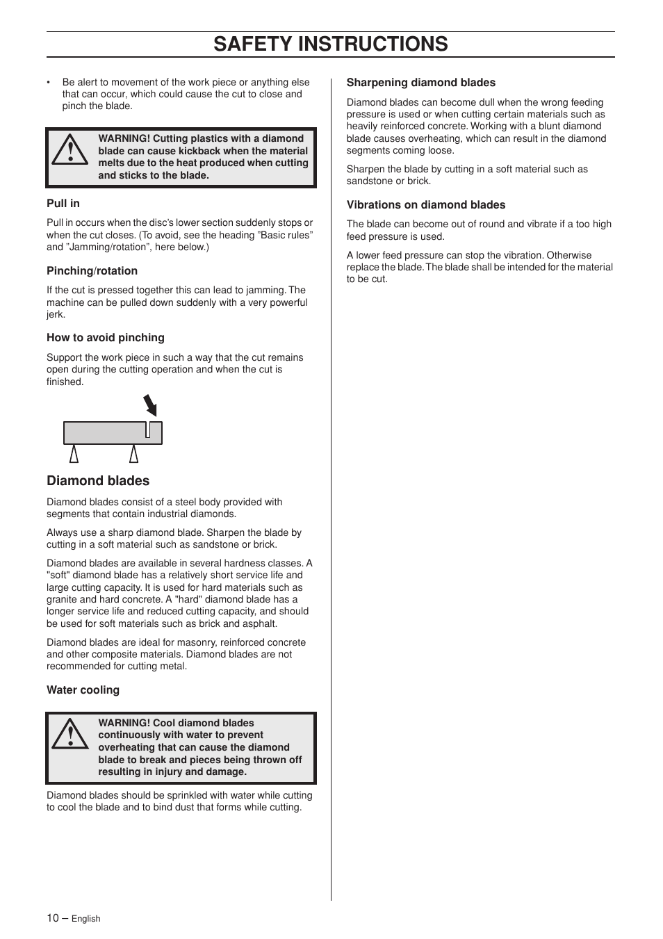 Diamond blades, Safety instructions | Husqvarna K 3600 MKII User Manual | Page 10 / 24