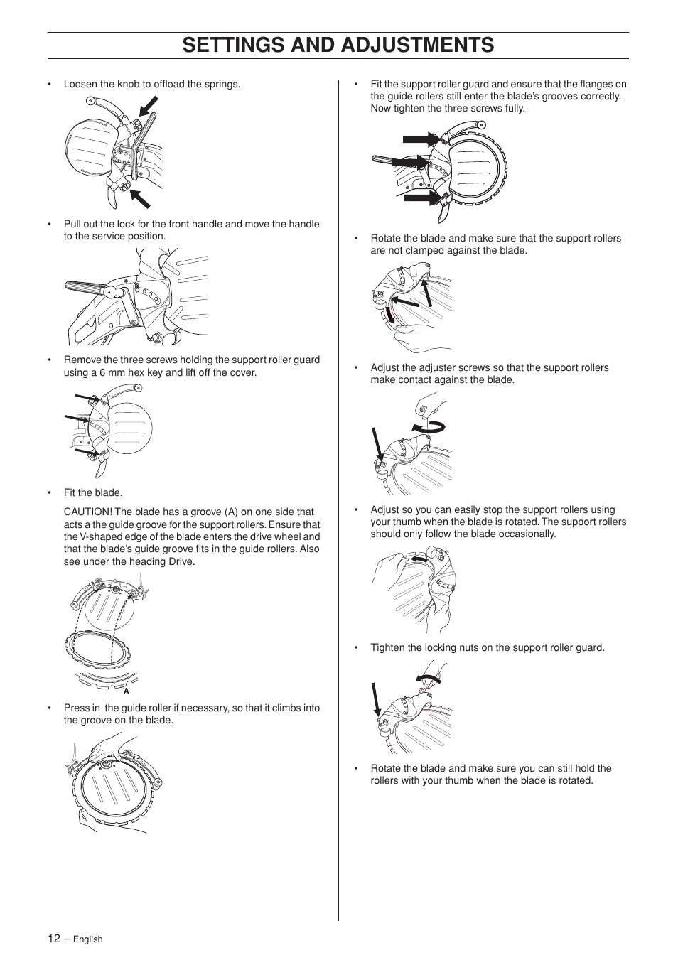 Settings and adjustments | Husqvarna K 3600 MKII User Manual | Page 12 / 24