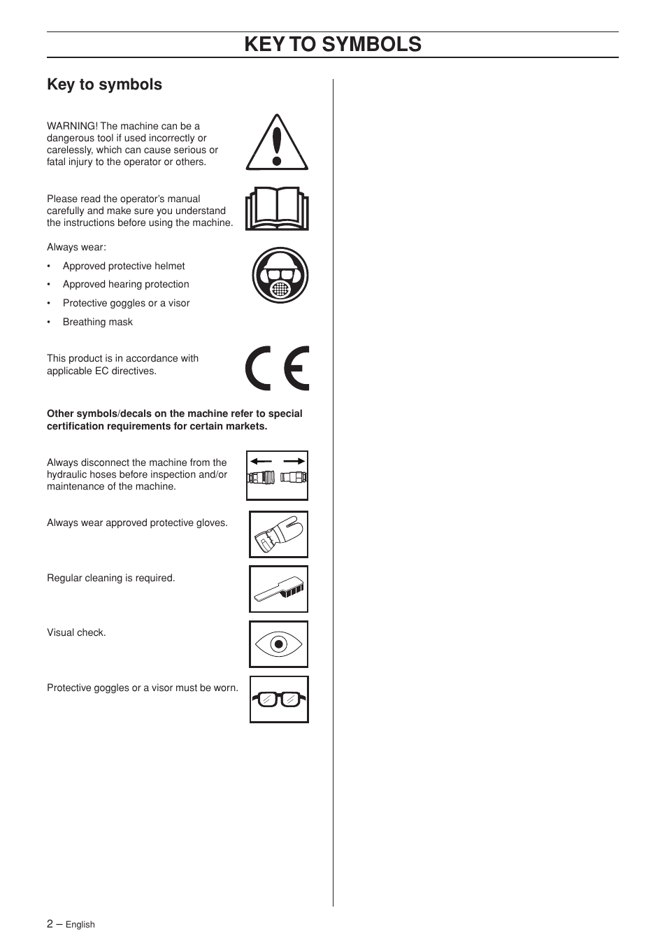 Key to symbols | Husqvarna K 3600 MKII User Manual | Page 2 / 24