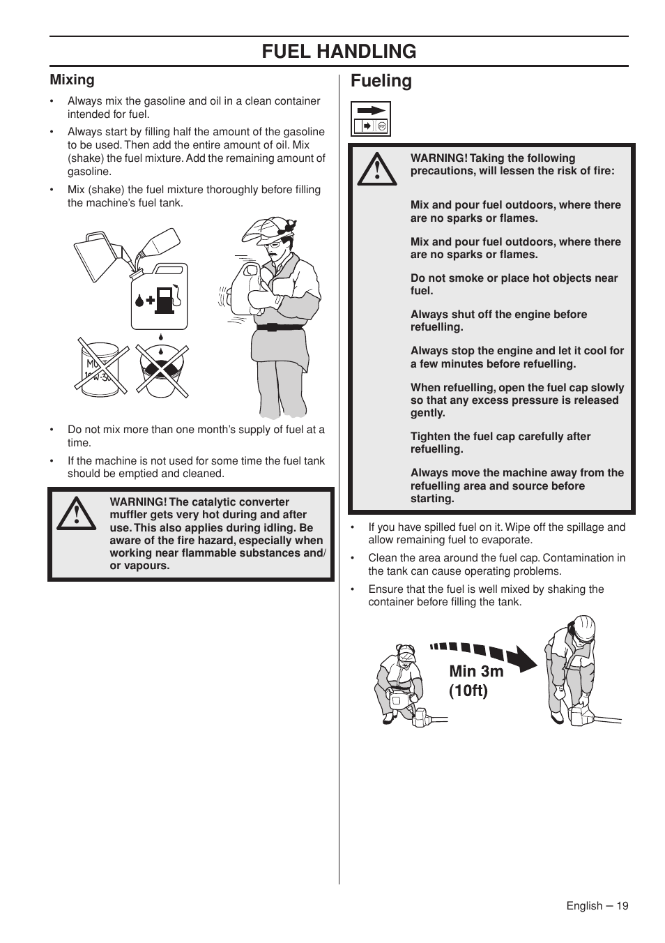 Mixing, Fueling, Fuel handling | Husqvarna 535RX User Manual | Page 19 / 44