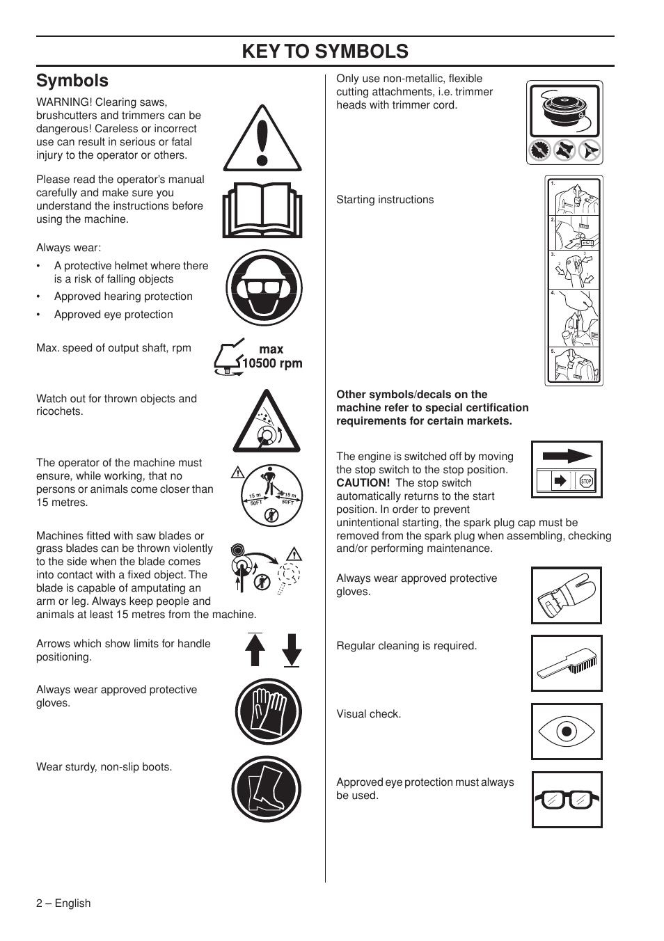 Symbols, Key t o symbols | Husqvarna 535RX User Manual | Page 2 / 44