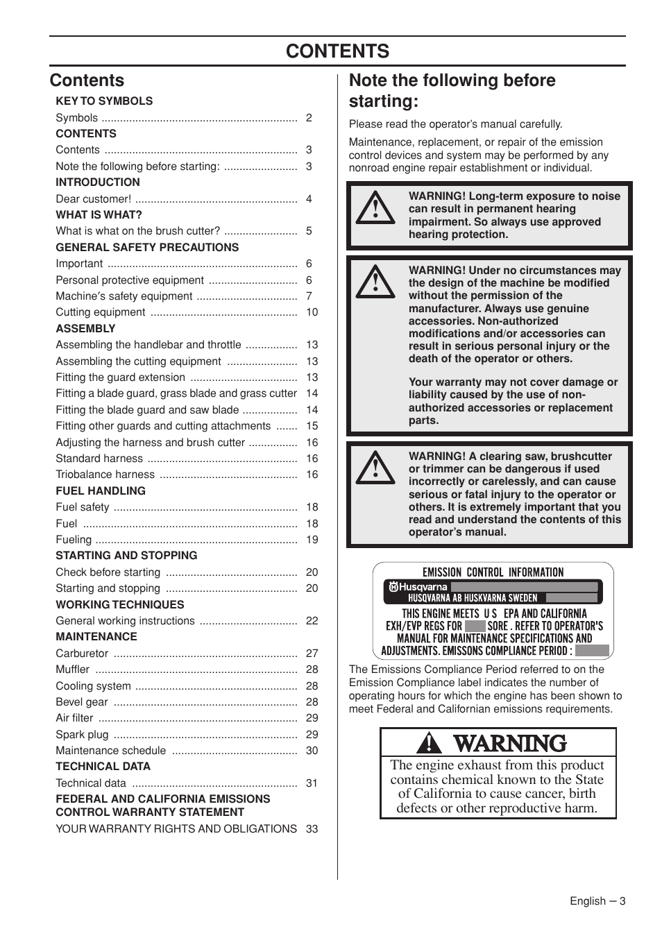 Husqvarna 535RX User Manual | Page 3 / 44