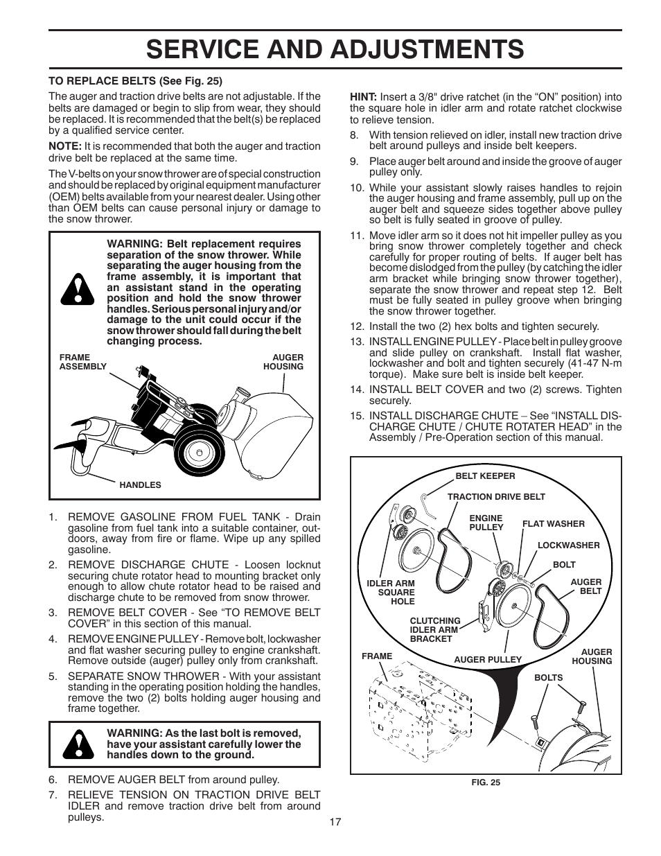 Service and adjustments | Husqvarna 1330SB-XLSB User Manual | Page 17 / 40