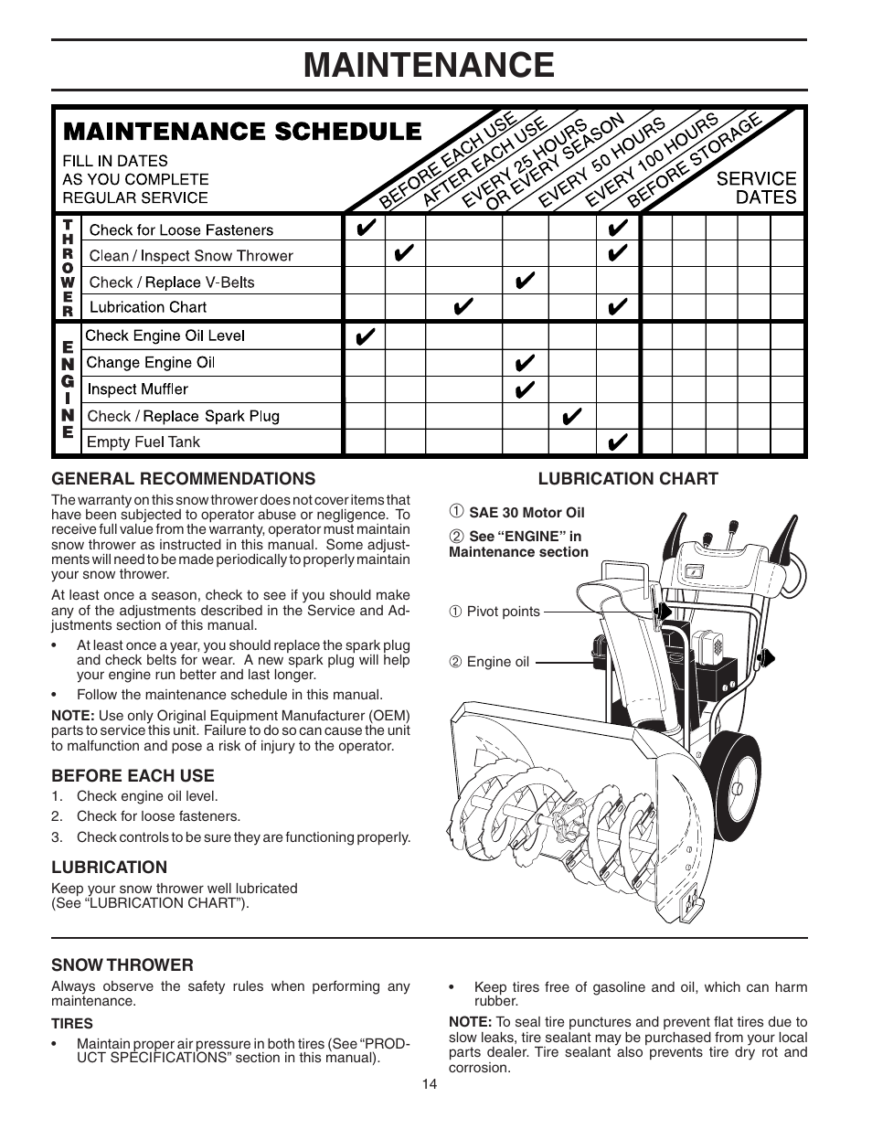 Maintenance | Husqvarna 1027STE User Manual | Page 14 / 32