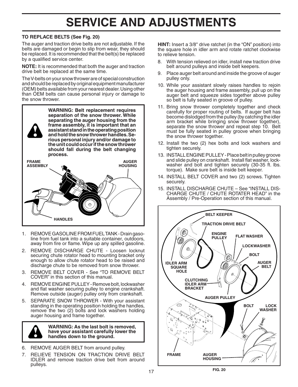 Service and adjustments | Husqvarna 1027STE User Manual | Page 17 / 32