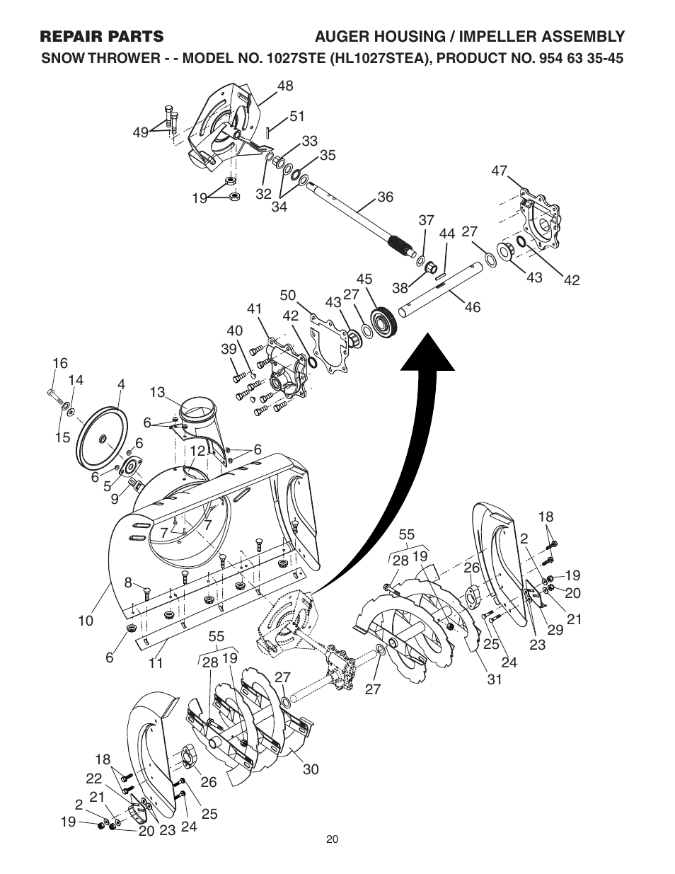 Repair parts, Auger/ impeller | Husqvarna 1027STE User Manual | Page 20 / 32