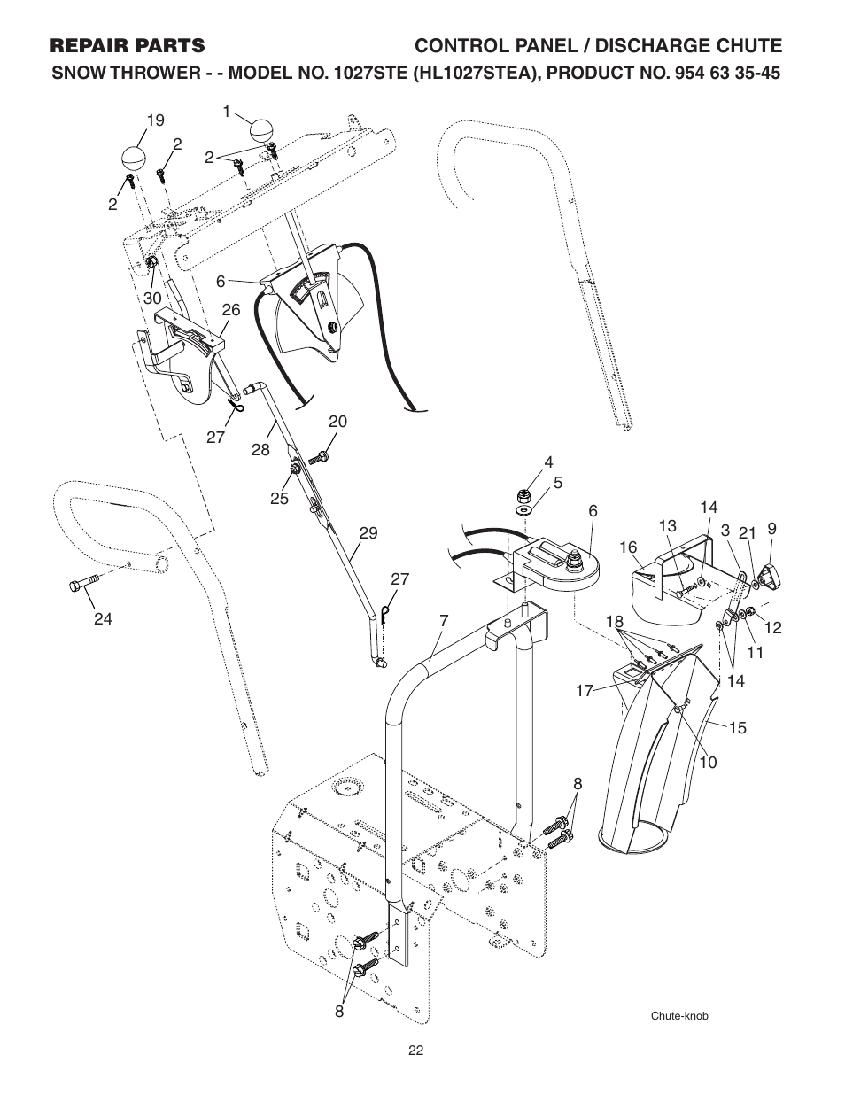 Control panel/ discharge chute | Husqvarna 1027STE User Manual | Page 22 / 32