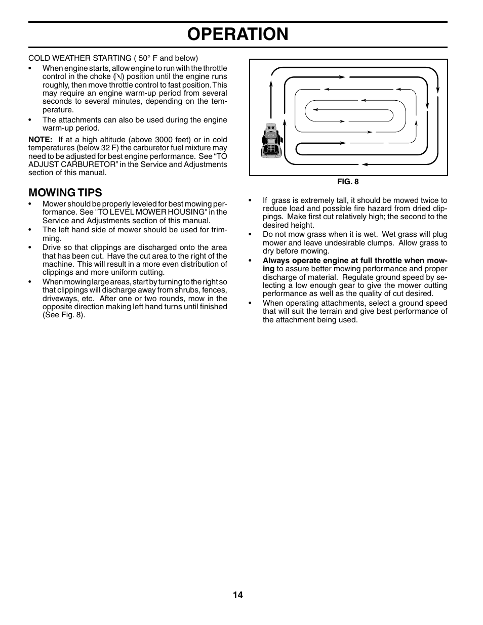 Operation, Mowing tips | Husqvarna 96013001900 User Manual | Page 14 / 44