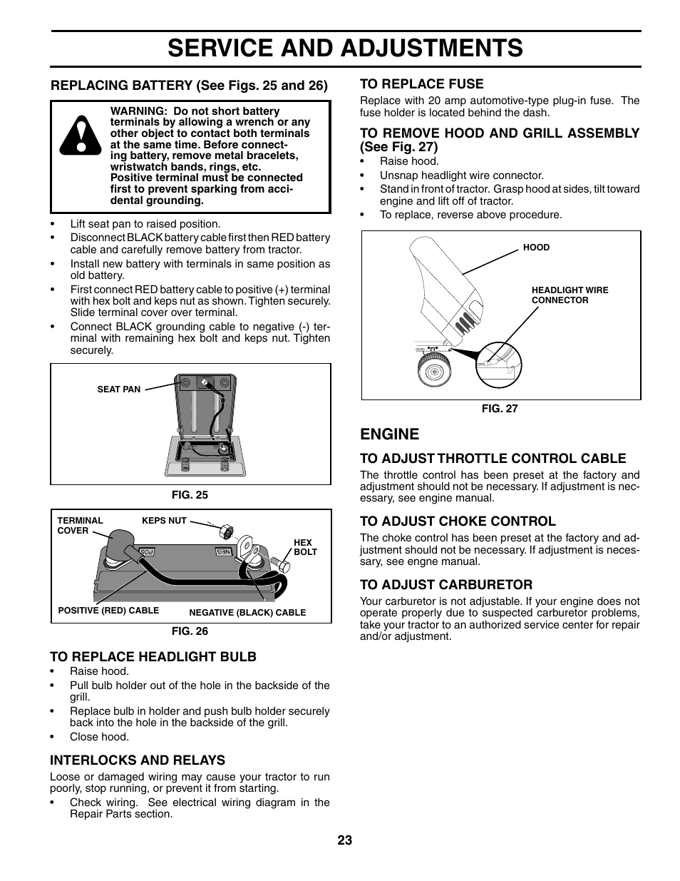 Service and adjustments, Engine | Husqvarna 96013001900 User Manual | Page 23 / 44