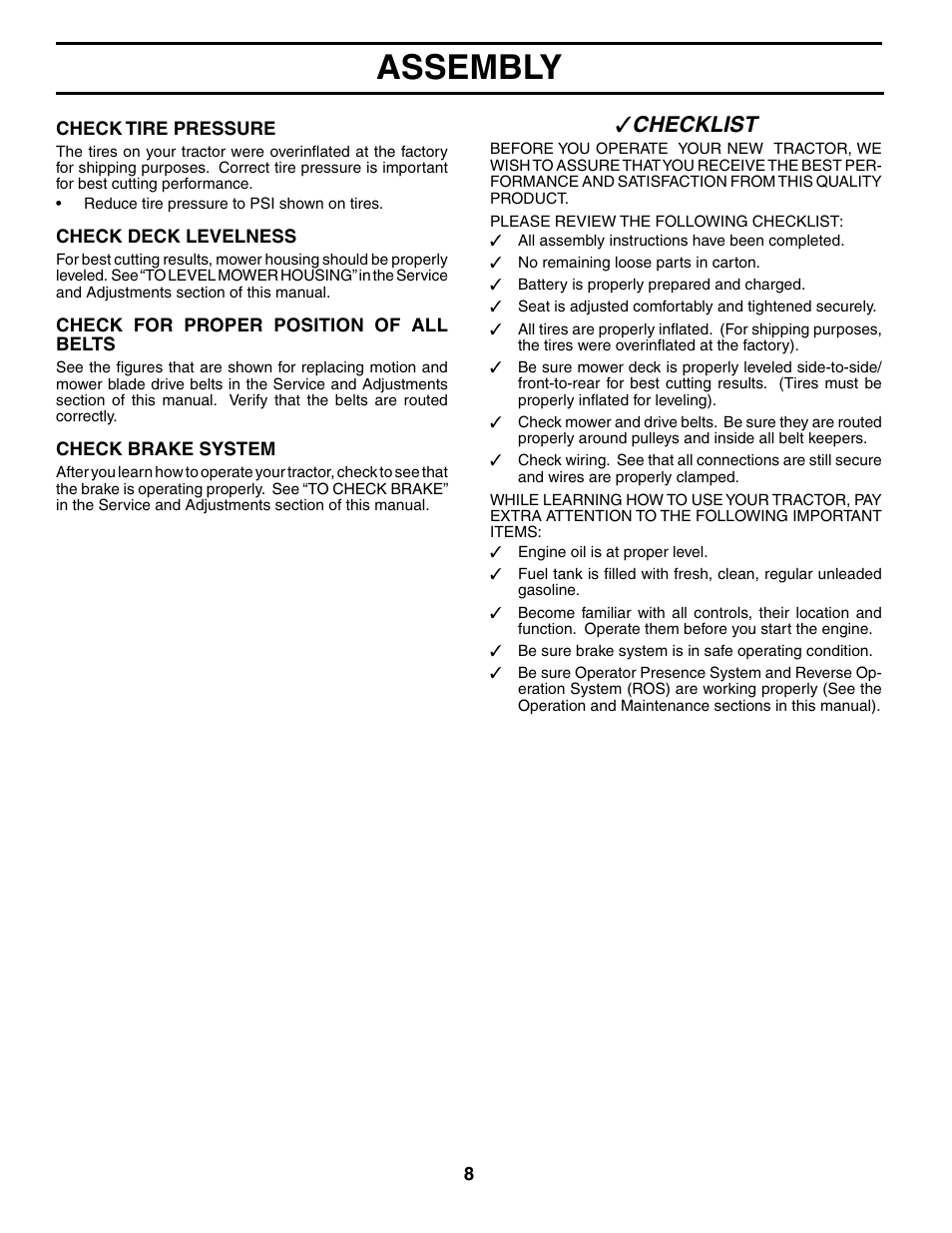 Assembly, Checklist | Husqvarna 96013001900 User Manual | Page 8 / 44