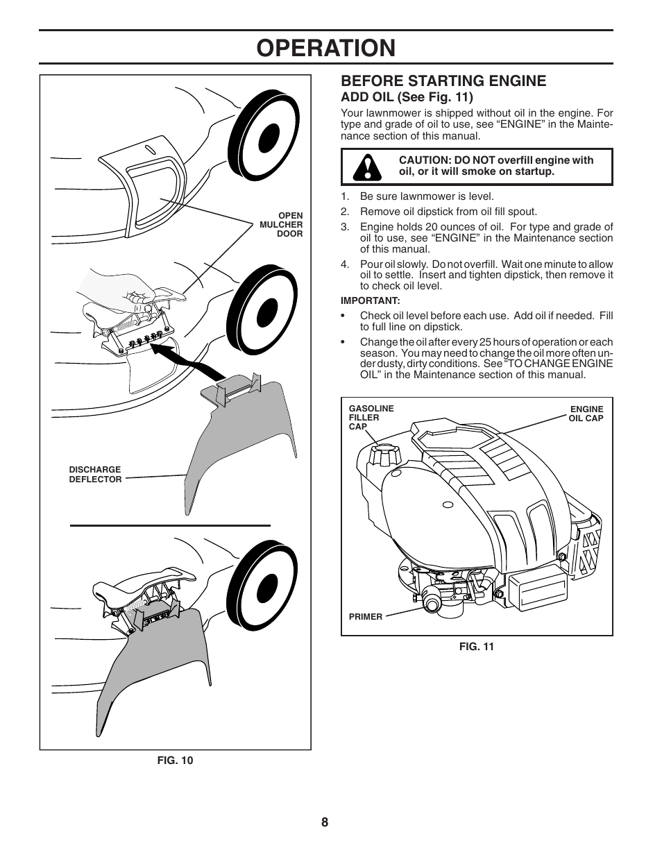 Operation, Before starting engine | Husqvarna 87521RSX User Manual | Page 8 / 22