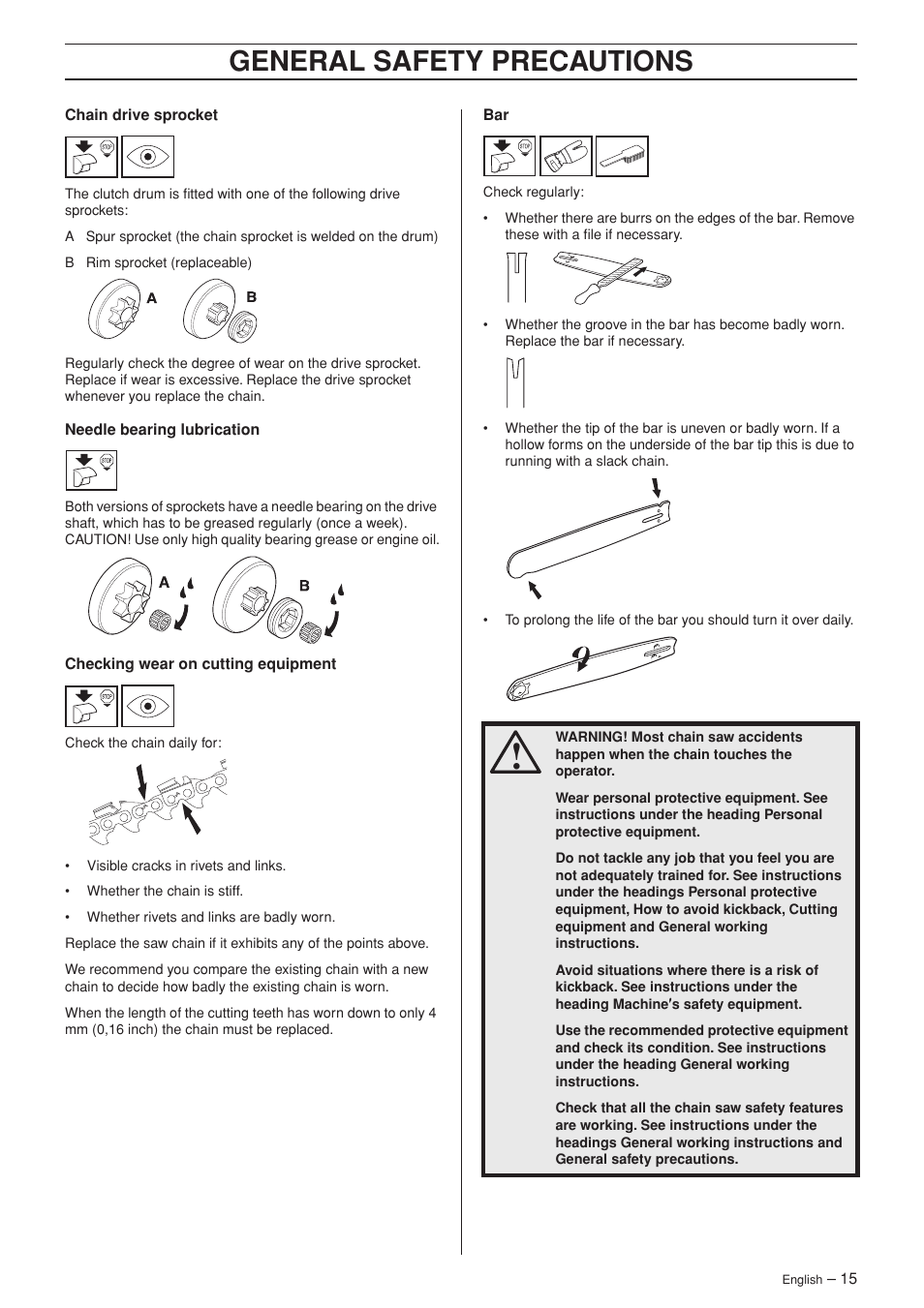 General safety precautions | Husqvarna 357XP EPA I  EN User Manual | Page 15 / 44