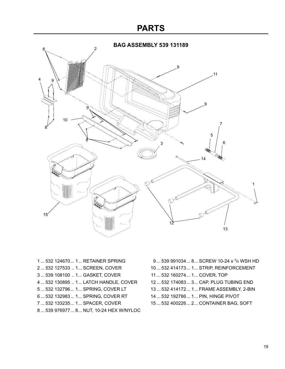 2 bag assm, Parts | Husqvarna O0803001 User Manual | Page 18 / 26