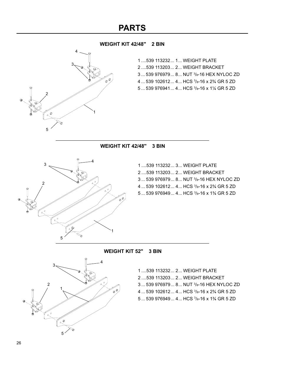 Weight kits, Parts | Husqvarna O0803001 User Manual | Page 25 / 26
