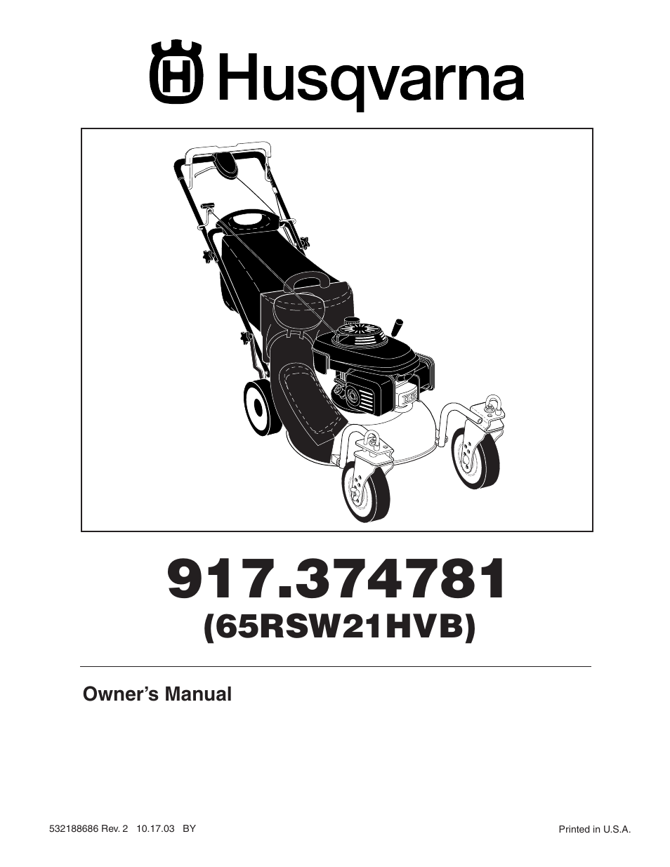 Husqvarna 917.374781 (65RSW21HVB) User Manual | 24 pages