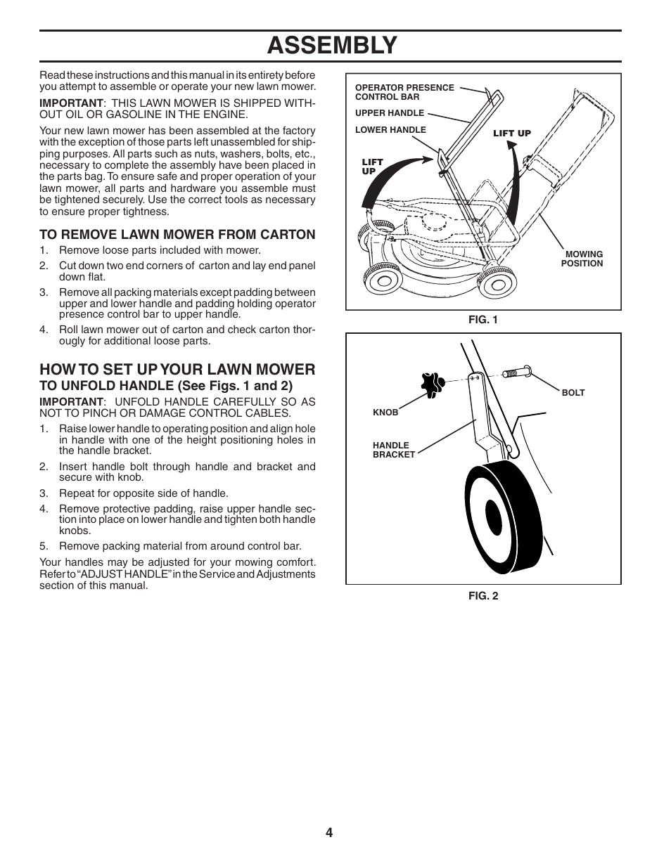 Assembly, How to set up your lawn mow er | Husqvarna 917.374781 (65RSW21HVB) User Manual | Page 4 / 24