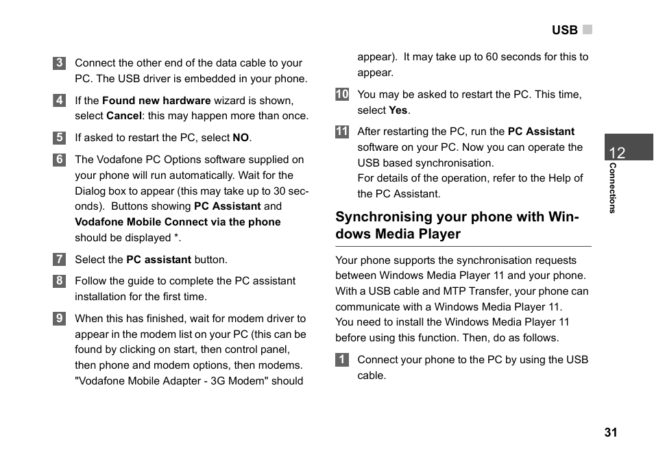 Usb 31 | Husqvarna VODAFONE 830 User Manual | Page 37 / 60