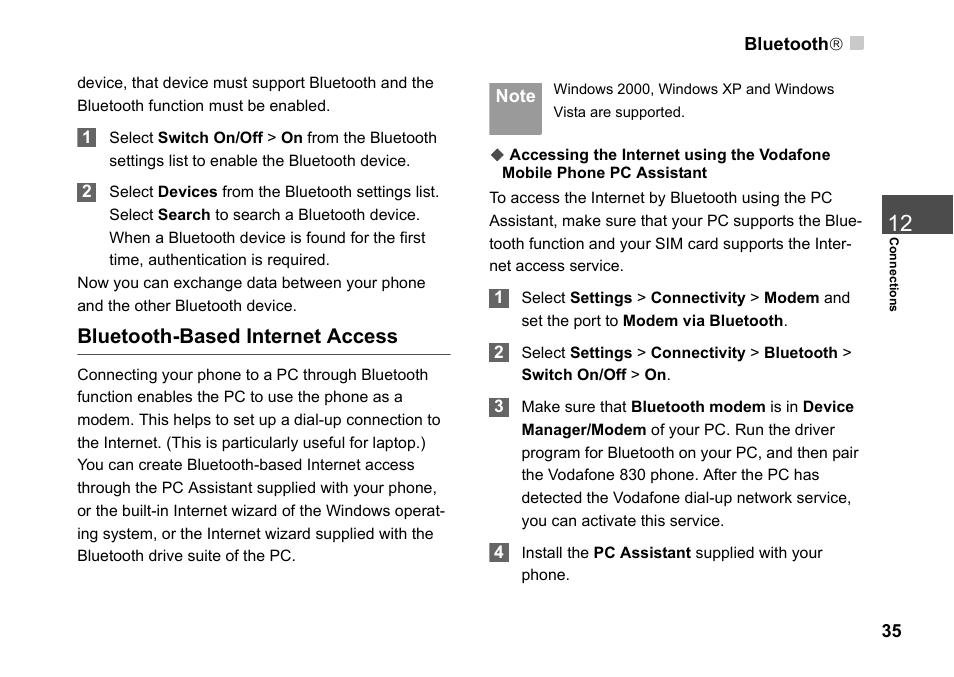 Bluetooth-based internet access, Bluetooth ® 35 | Husqvarna VODAFONE 830 User Manual | Page 41 / 60