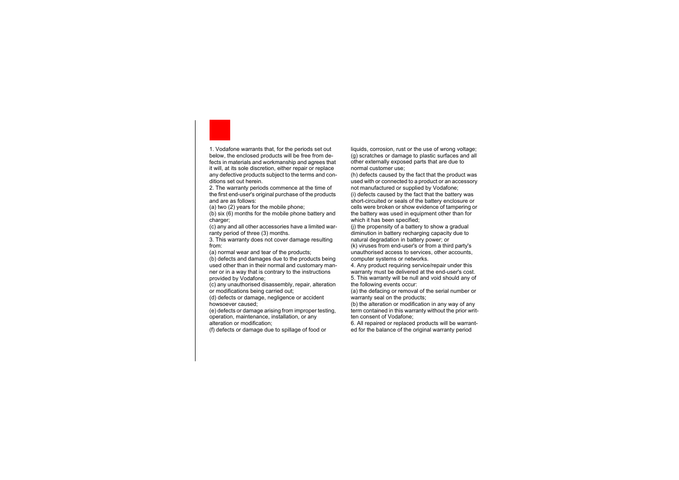 Warranty terms and conditions | Husqvarna VODAFONE 830 User Manual | Page 59 / 60