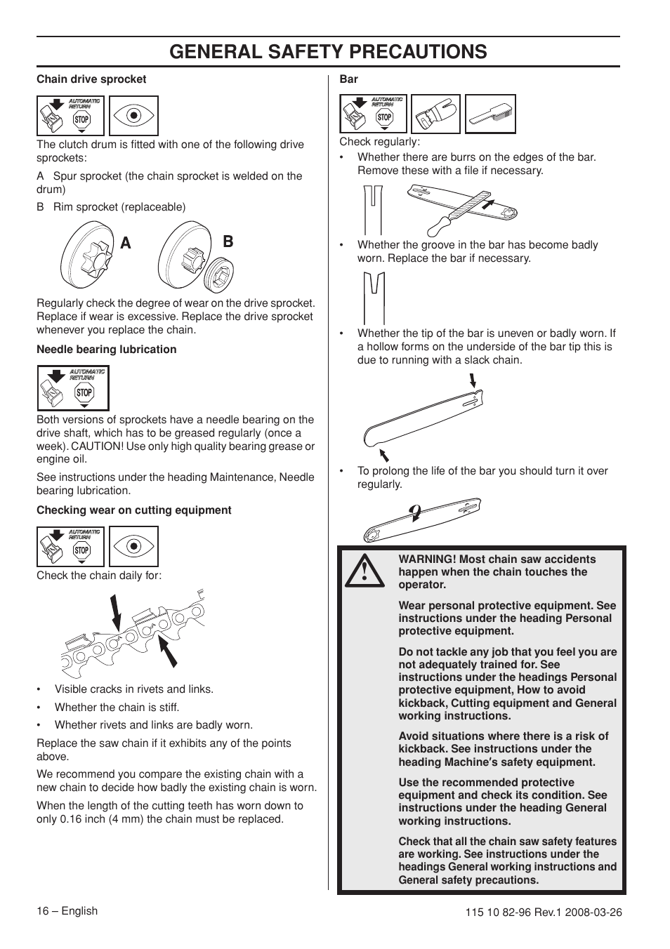 General safety precautions | Husqvarna 355FXT  EU User Manual | Page 16 / 92