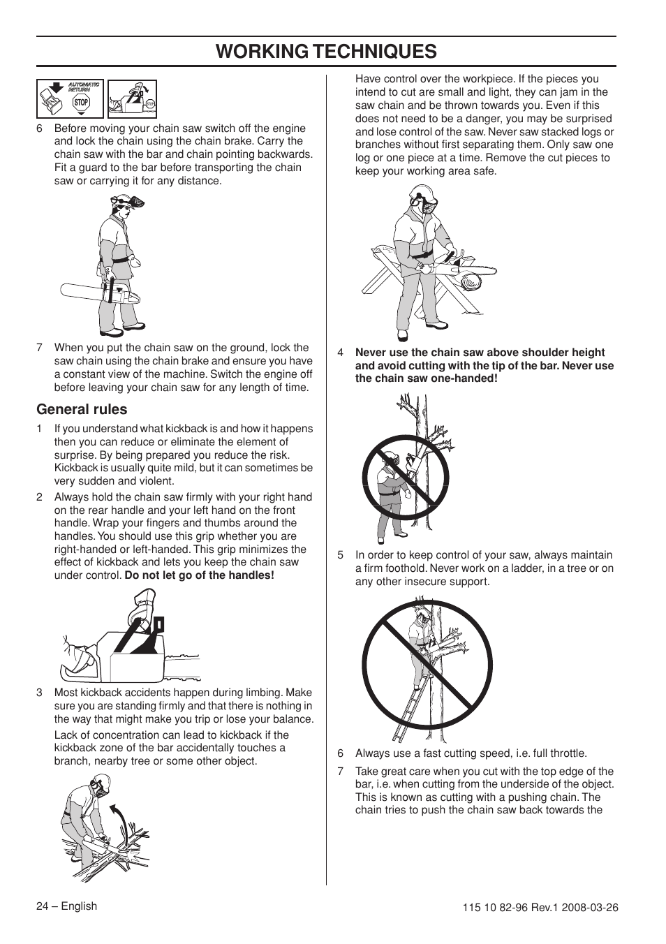 Working techniques, General rules | Husqvarna 355FXT  EU User Manual | Page 24 / 92