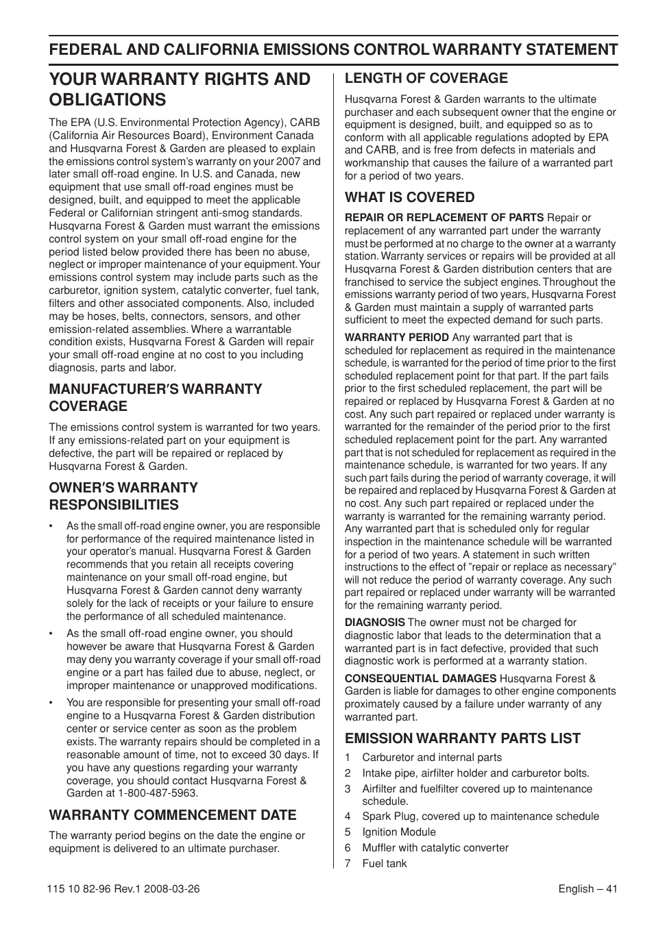 Your warranty rights and obligations | Husqvarna 355FXT  EU User Manual | Page 41 / 92