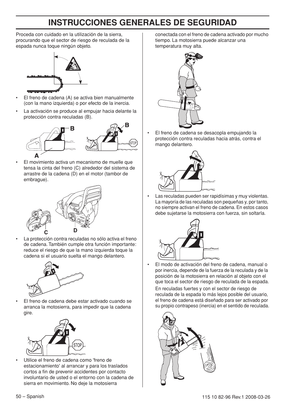 Instrucciones generales de seguridad | Husqvarna 355FXT  EU User Manual | Page 50 / 92