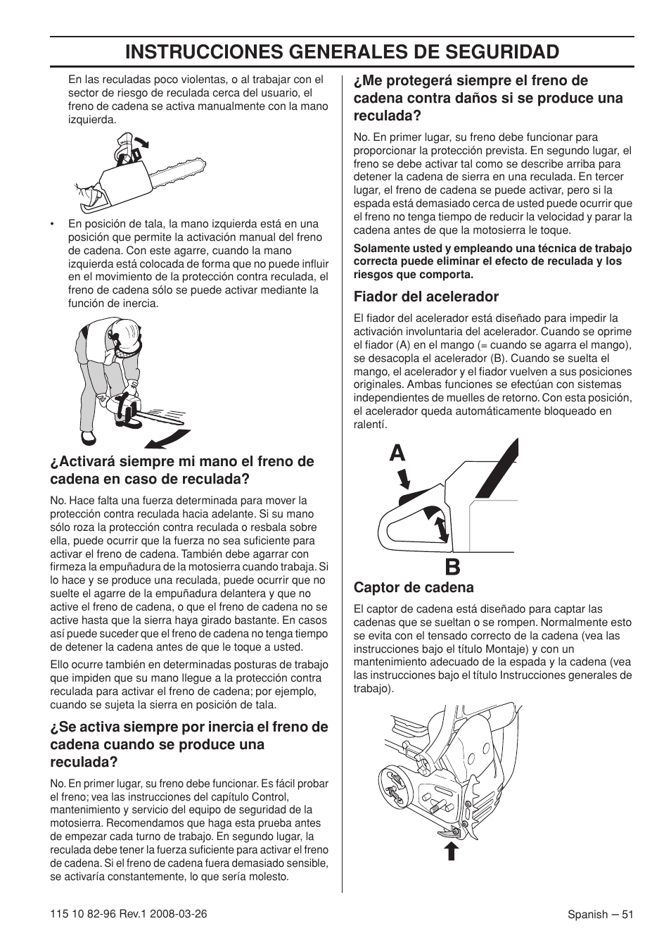 Instrucciones generales de seguridad | Husqvarna 355FXT  EU User Manual | Page 51 / 92