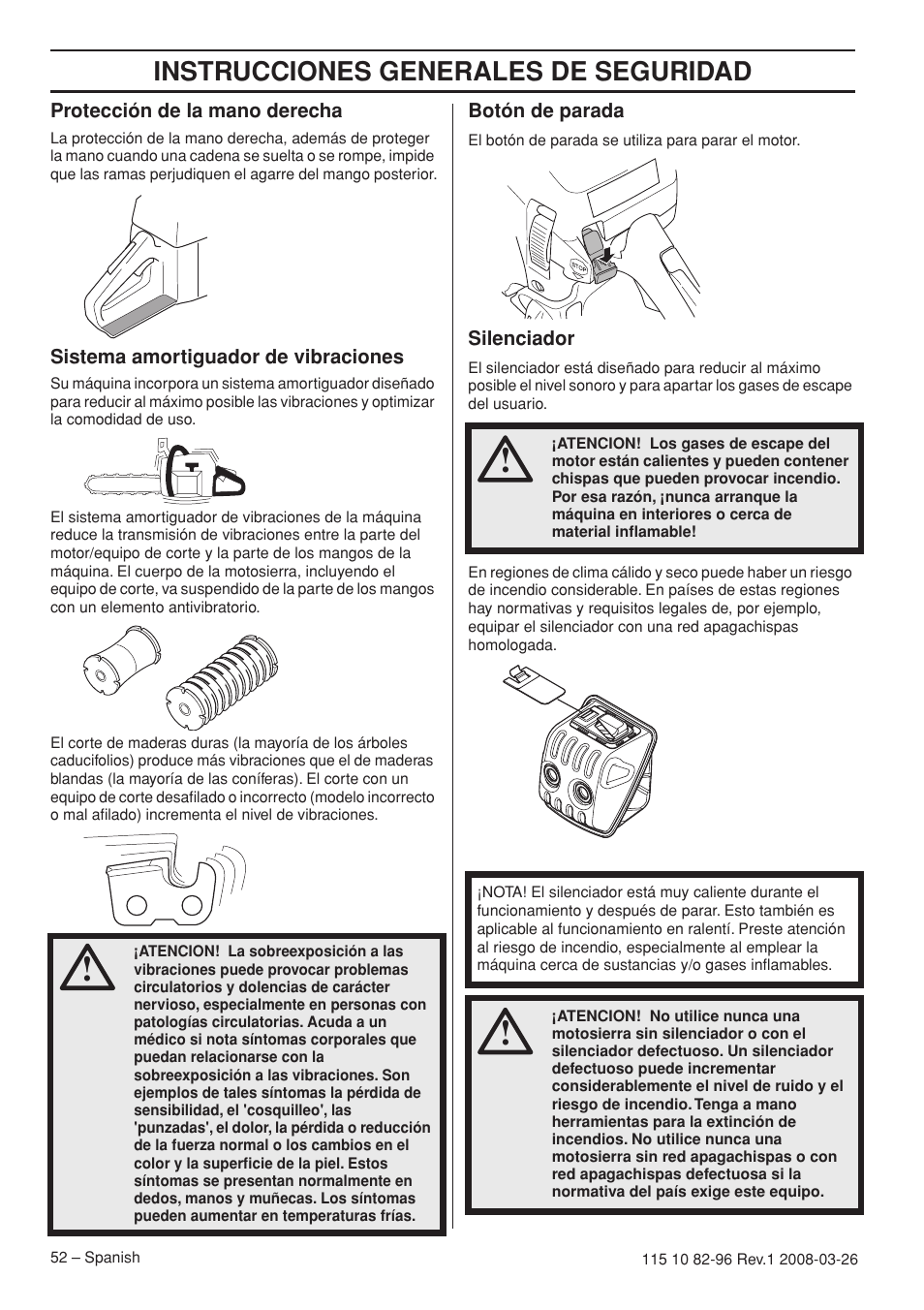Instrucciones generales de seguridad | Husqvarna 355FXT  EU User Manual | Page 52 / 92